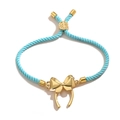 Blue braided rope bracelet with 18K gold bow charm and adjustable sliding knot - Sky Blue (31848)