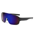 Matzwarte oversized sportzonnebril met blauw-paarse gradiënt spiegelglazen - Zwart Frame Blauwe Spiegelglazen