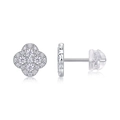 Macro detail of silver four-leaf clover earrings with sparkling clear zircon stones - E13478-Flower Pavé with GRA Certificate