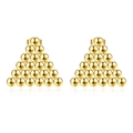 Close-up of golden stainless steel stud earrings in a stacked metal ball pyramid design - Gold Triangle Bead Stud Earrings
