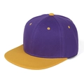 Detail view of a two-tone snapback baseball cap in purple crown and yellow flat brim - Orange and Dark Purple