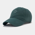 Detail of embroidered sun graphic on dark green cotton twill fabric baseball cap - Adjustable / Dark Green