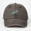 Close-up of detailed dragonfly embroidery on washed cotton baseball cap fabric - One Size / Coffee