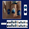 Dark blue marble press-on nails with gold leaf, glitter and gradient design 24pcs - BKS3001 Dark Blue Marble Gold Foil Gradient Style
