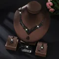 African bridal jewelry set with black rhinestones featuring V-neck necklace and wide bracelet - Black (Necklace+Earrings+Bracelet+Ring)
