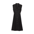 Elegant black sleeveless utility midi dress with collar and gold buckled belt - XS / Black