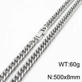 Collier maille gourmette en acier inoxydable argenté poli, 500mm x 8mm, poids 60g - Longueur de chaîne 50cm / environ 60g (KN232815-ZZ)