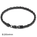 Bracciale a corda nero 4mm in acciaio inossidabile con chiusura a moschettone, lungo 200mm - 20cm / Fibbia Quadrata 4mm / Nero