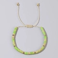 Adjustable stone bracelet with green and marbled beads on beige cord and gold accents - Emerald Marble Beads-Beige Cord-Single Bracelet