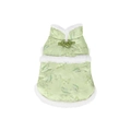 Green Chinese style dog tang suit with bamboo leaf print and faux fur trim - S / Green