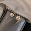 Elegant gold pearl stud earrings featuring white round pearls on a cream silk display - E5389-Gold Minimalist Single Pearl Earrings