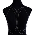 Silver multi-layer bikini body chain with zircon tassels and geometric crisscross design - Body Chain (ZW1333) / Steel