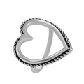 Anello a cuore vuoto in argento moderno con trama a corda e finitura lucida da donna - Argento Antico (Cuore Traforato Grande)