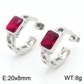 Silver chain earrings featuring a rectangular red zircon gemstone in a prong setting - Steel Red