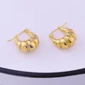 Golden croissant dome earrings with wavy texture and polished metallic finish - Gold XLEH024 (Croissant/Ribbed)