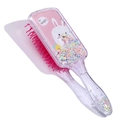 Detail of transparent hairbrush featuring a cute white rabbit and colorful foam beads - Pink Cute Rabbit - Foam Beads