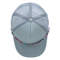 Light blue trucker hat with a colorful beaded chain accessory and breathable mesh back - M (56-58cm) / Light Grey