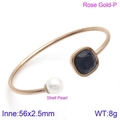 Rose gold open bangle with white shell pearl and square blue galaxy stone detail - Rose Gold Deep Blue Starry Stone Pearl Style (KB123008-K)