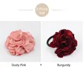 Floral fabric hair scrunchies set in dusty pink and wine red chiffon for women - Dusty Rose + Wine Red (2PCS Set)