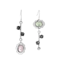 Boucles d'oreilles fleurs asymétriques avec pierres roses et vertes, style vintage - Style Floral Asymétrique Vintage (M-004)