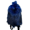 Schicker blau-schwarzer Kunstfell-Rucksack mit verstellbaren schwarzen Nylon-Trägern - Königsblau / 33x12x44cm