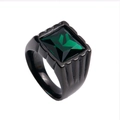 Men's heavy black stainless steel ring featuring a large square emerald green gemstone - US 10 / Black Base Green Gemstone