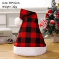 Classic red and black plaid plush Christmas hat with white faux fur trim and pom pom detail - Red & Black Large Plaid