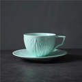Japanese retro ceramic coffee cup and saucer set with geometric texture in pale cyan finish - 202-d Peak Coffee Mug + Saucer Pinkish Blue 250ml (pearl Cotton Packaging) / Universal