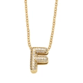 Golden necklace with letter F pendant featuring micro-paved cubic zirconia crystals - Letter F