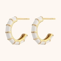 Detail of C-shaped 18K gold plated hoop earrings with white enamel segments - Enamel Wheel C-Shaped Studs - White