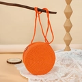 Mini round woven straw crossbody bag in bright orange for summer beach beachwear - 16cm / Orange