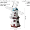 Vintage blue and white resin windmill model with iron blades for home decor - White European Windmill