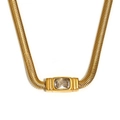 Collana a serpente placcata oro 18K con zircone rettangolare trasparente centrale - Collana in Zircone a Catena di Serpente - Oro Bianco