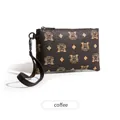 Coffee brown PU leather wallet with litchi texture and wrist strap for men and women - Coffee