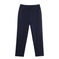 Chique donkerblauwe damespantalon met hoge taille, zijzakken en knoopsluiting midden - XS / Broek/Marineblauw