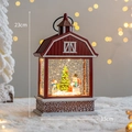 Red cabin Christmas snow globe lamp with snowman and tree, measuring 23cm by 13cm - Red - Snowman Brothers
