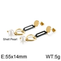 Pendientes de corazón y perlas de concha con eslabones geométricos dorados y negros - Oro - Negro (KE88436-KFC)