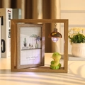 Cadre photo rotatif en bois de 6 pouces avec figurine serpent et mini ampoule décorative - Serpent du Zodiaque / 6 Pouces