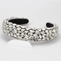 Baroque padded headband with sparkling clear rhinestones on wide velvet band - White