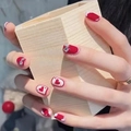 Red and white heart-themed press-on nails with silver glitter accent details - HY285 Red White Heart Glitter
