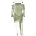 Détail de la robe en mesh vert clair à épaules dénudées avec lien à la taille - Vert