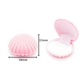 Pink shell-shaped velvet jewelry box showing closed and open views with 58mm dimensions - 20# Pink Scallop