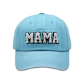 Sky blue cotton baseball cap featuring white and black MAMA patch embroidery - MAMA Style / Lake Blue