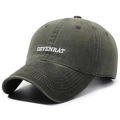 Vintage washed dark green baseball cap with white 3D embroidery and adjustable strap - Army Green