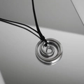 Minimalist 18k silver plated spiral pendant necklace with black cord rope chain - Adjustable within 60cm / Silver