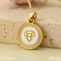 Pendentif rond doré avec nacre blanche et relief de diamant, taille 15 mm - Style de Diamant (KP116500-ZLA)