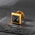 Square gold stainless steel stud earring with faceted black onyx gemstone inlay - Black Square Zirconia Style (S207)