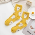 Chaussettes douces jaunes en polaire corail épaisse avec motif chat blanc dessin animé - Taille unique / Chat Jaune