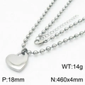 Collier avec pendentif cœur argenté poli, chaîne à billes et fermoir mousqueton, 18 mm - Couleur Acier (KN234415-Z)
