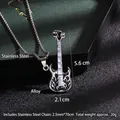Collar colgante de guitarra hip hop con textura de llama negra y cadena de acero - Estilo de Guitarra de Llama Negra (No. 28) + Cadena de Acero 70cm